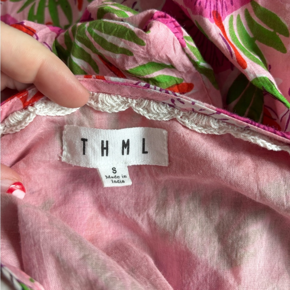 THML Pink Floral Boho Peasant Top Small - Picture 7 of 7